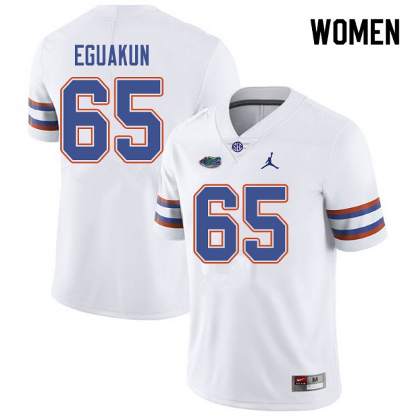 Jordan Brand Women #65 Kingsley Eguakun Florida Gators College Football Jerseys White
